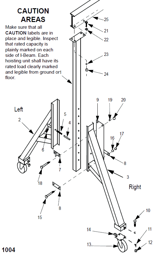 Thrifty Aluminum 1-Ton Adjustable Height Portable Gantry Crane (A28-10AC) | Parts Location Diagram | Wallace Cranes